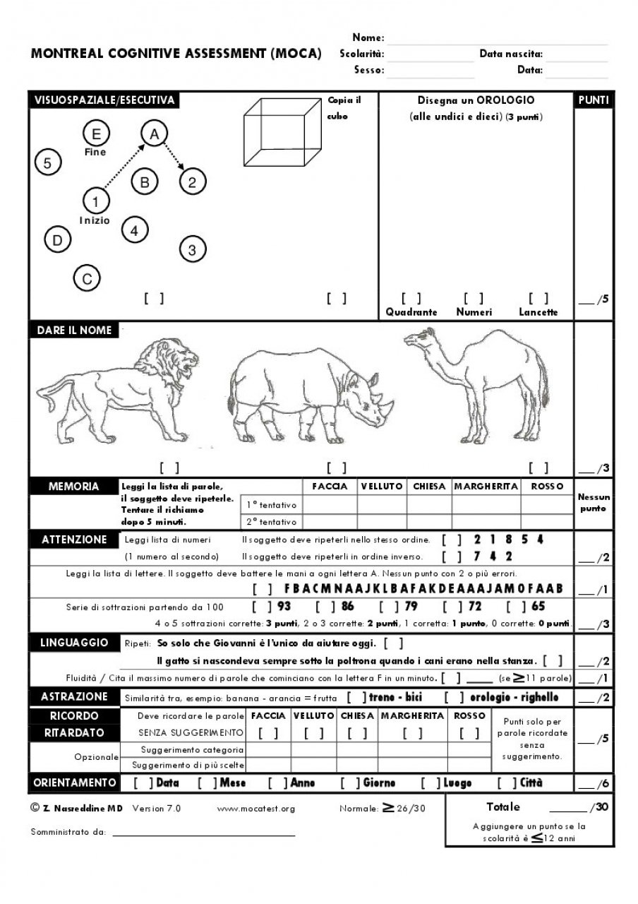 moca cognitive assessment test pdf free