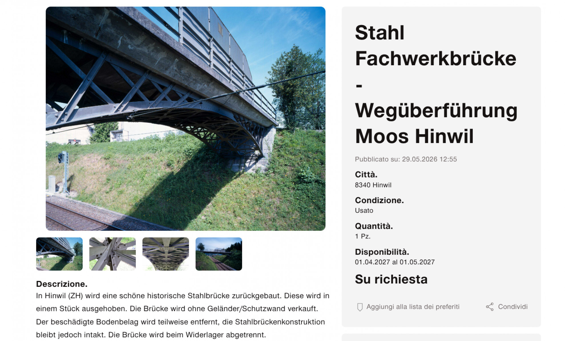 Un ponte delle FFS è in vendita sul web