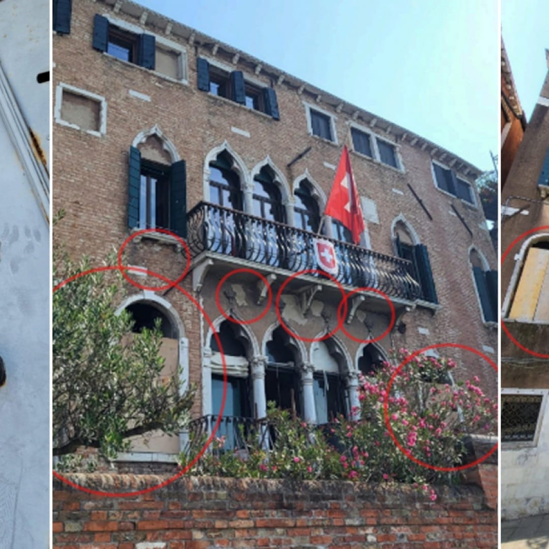 Vetri infranti e finestre sbarrate: il palazzo svizzero di Venezia sembra abbandonato
