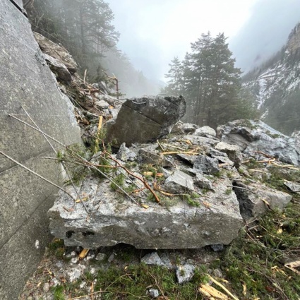 Frana in Engadina, migliaia di metri cubi finiti a valle