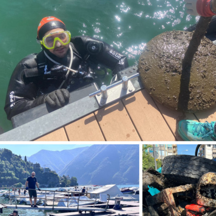 Dal Ceresio riemergono plastica, un casco, un arpione e tanti rifiuti