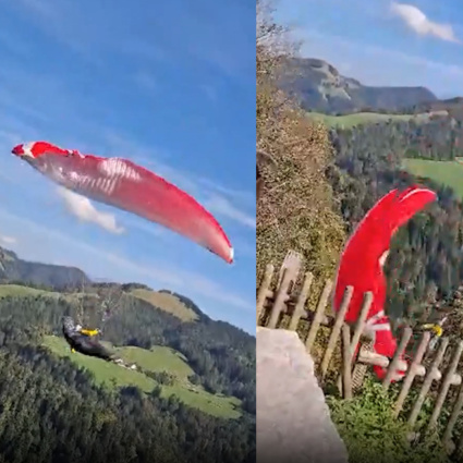 Il parapendio gli precipita proprio davanti agli occhi