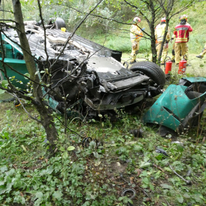 Esce di strada e si ribalta nel bosco: due persone in ospedale