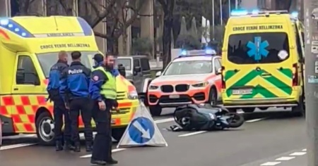 Scooter a terra in viale Guisan, sul posto ambulanze e polizia