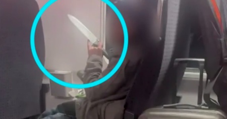 Donna minaccia i passeggeri con un enorme coltello
