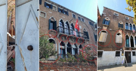 Vetri infranti e finestre sbarrate: il palazzo svizzero di Venezia sembra abbandonato