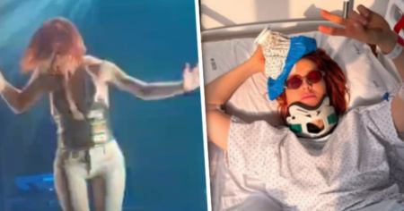 Noemi cade dal palco: ferita, finisce in ospedale