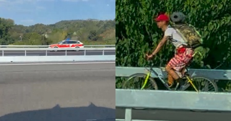 Ciclista sull'A2 intercettato dalla polizia