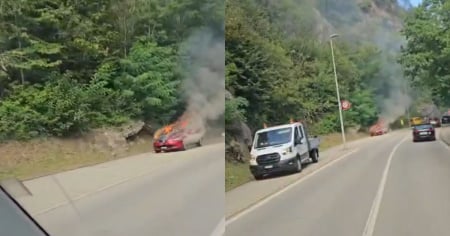 Auto in fiamme sulla cantonale