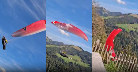 Il parapendio gli precipita proprio davanti agli occhi