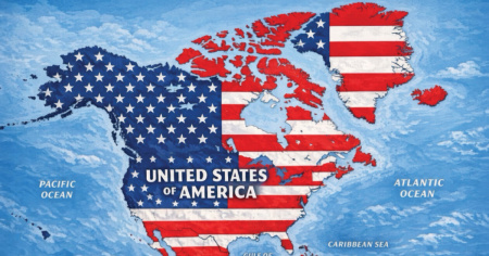 Bandiera Usa su Canada, Messico, Cuba, Islanda e Groenlandia