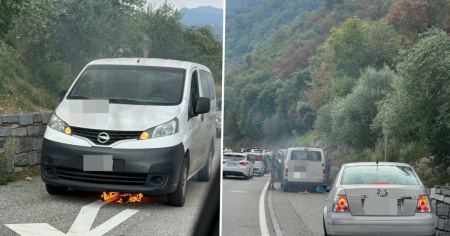 Nel traffico di una serata da dimenticare, un furgone prende fuoco all'improvviso